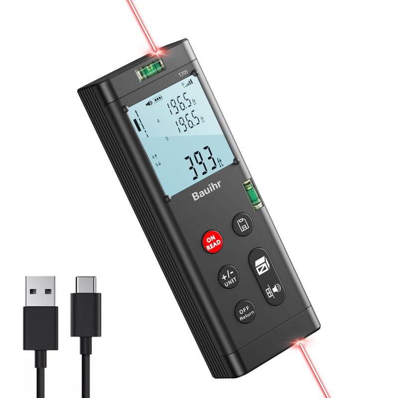 Bauihr 393ft Dual Laser Measuring Tool Aluminum Rechargeable Distance Meter | 120m Bilateral Laser Measurement Tool with Backlit LCD Display, Digital Angle, M/in/Ft Unit Switching