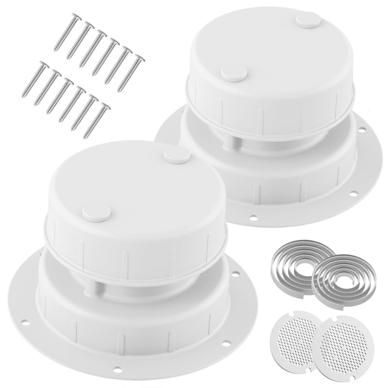 Aluminum RV Plumbing Vent Cap Cover with Screen - Weatherproof Metal Replacement Kit for Camper, Travel Trailer, Motorhome Sewer Roof Top - Fit for 1" to 2-3/8" OD Pipe (White, 2 Packs) White