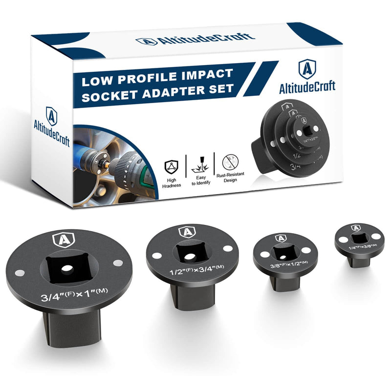 2025 Low Profile Impact Socket Adapter Set, Drive Ratchet Adapter Set, Designed for Tight Spaces, 3/8" to 1/2", 1/4" to 3/8", 3/4" to 1", 1/2" to 3/4", 4PC