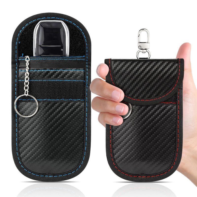 2 Pack Faraday Key Fob Protector, Premium Car RFID Signal Blocking Pouch, Secure Faraday Bag for Car Key Fob, Anti-Theft Case (Red+Blue, Small) Red+Blue