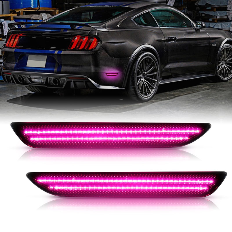 Bestview LED Side Marker Lights for Ford Mustang 2015-2023, Rear Fender Bumper side Marker Reflectors Lamps Kit Assembly,Somked Len 2PCS (Pink Purple) Pink Purple
