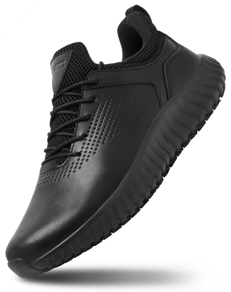 SHULOOK Men's Non Slip Work Shoes Lace Up Slip Resistant Sneakers Waterproof Food Service Kitchen Chef Restaurant Slip On Walking Shoes Lightweight Comfortable Nursing Shoes Working Footwear 9.5 Black