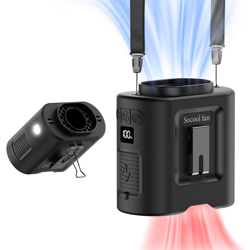 Socool 14500mAh Portable Waist Fan Clip on Belt 360 Rotation Wearable Rechargeable Personal Shirt Fan, 67H Cooling 5-Speed Battery Operated with Light, Neck Fan Hands-Free for Outdoor Jobsite Camping Black 14500.0 Milliamp Hours