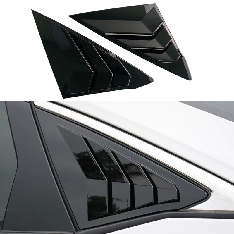 for Honda 11th Gen Civic Sedan 2022 2023 2024 2025 Rear Side Racing Style Window Louver Decorate Cover Rear riangular Air Vent Window Blinds Auto Accessories (Bright Black) Bright Black