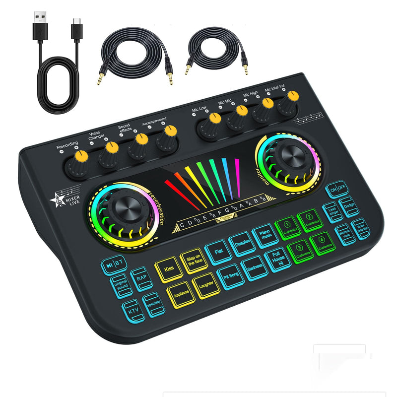 Gaming Audio Mixer Sound Board Mixer w USB Audio Interface Voice Changer, All-in-One Podcast Live Sound Card for Streaming w Soundboard Customizable Soundpads for PC Smartphone Recording Broadcasting BYS-X3-LBACK