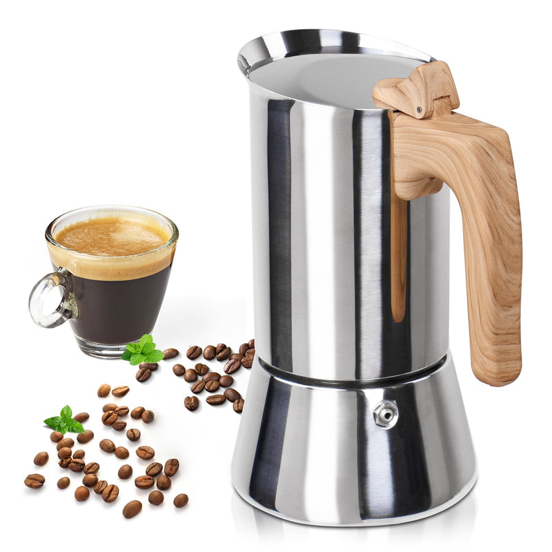 Uncoated 6 Cup Moka Pot 304 Thickened Stainless Steel Coffee Maker Stovetop Espresso Coffeemaker Italian Classic Style Brewing Greca Cafe Mocha Machine for Cafeteras Camping Travel Home 300ml 10oz