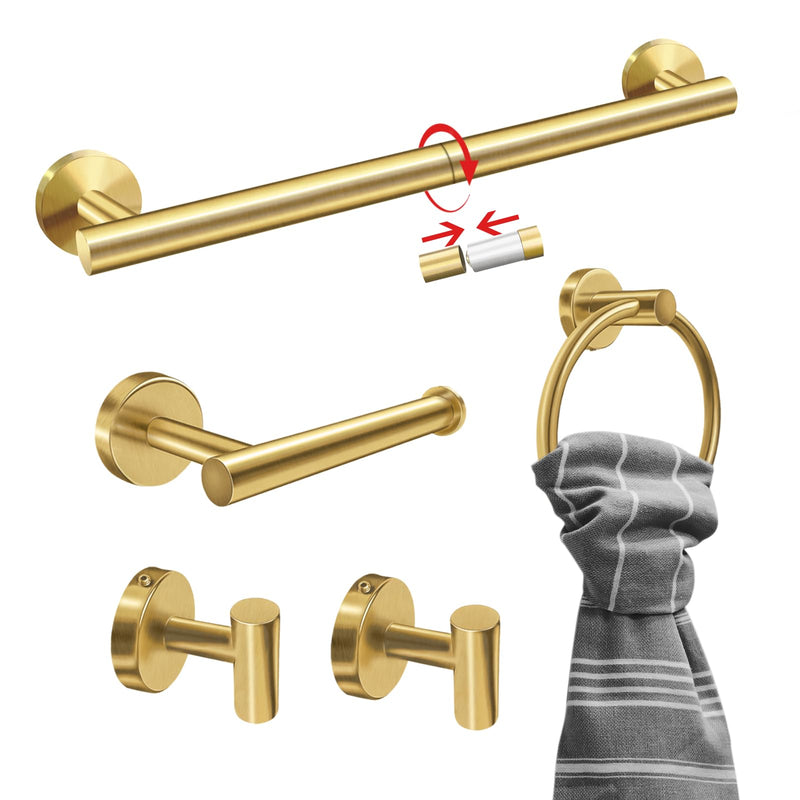 5PCS Brushed Gold Bathroom Accessories Set, Bathroom Hardware Set, Splicing 24 Inch Stainless Steel Bath Towel Bar Set, Gold Bathroom Accessories Wall Mounted