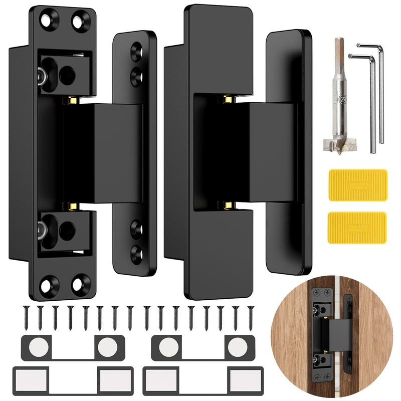 4.5" Hidden Door Hinge/Concealed Hinges,Invisible Hinges,Invisible Door Silent Door Hinge 110 Degree Swing Hinge 2-Way Adjustable Butt Hinge 4.5 x 2 x 1 (2, Black)