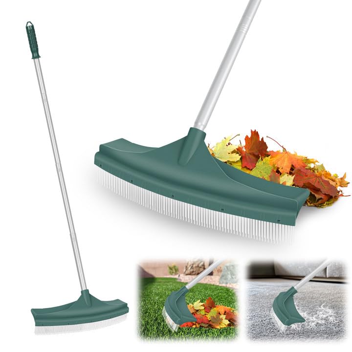 ORIENTOOLS Artificial Turf Rake, Curved Grass Rake with 4-Section Adjustable Steel Handle from 30" to 53", Hand Telescopic Brush, for Artificial Turf, Patios, Carpets, Pet Hairs and Garden Lawn Clean