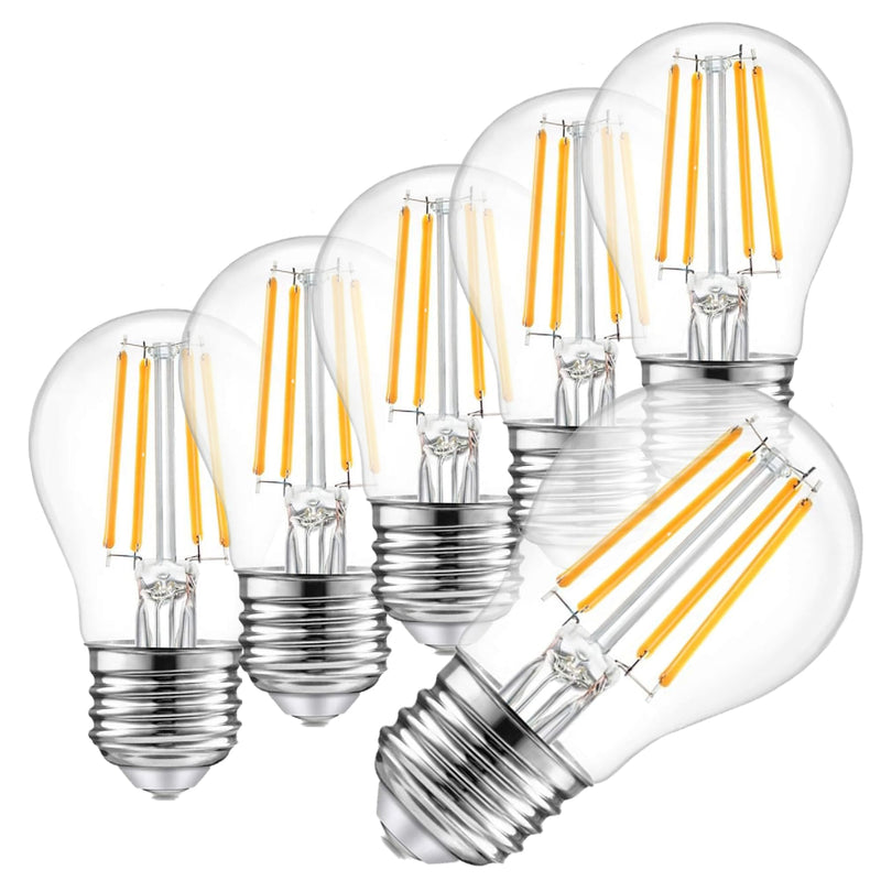 A15 LED Light Bulb 4W (40W Equivalent), 2700K Warm White, Dimmable Edison Filament, 400 Lumens, E26 Medium Base, Clear Glass – Ceiling Fan, Refrigerator/Appliance, Vanity & Chandelier (6-Pack) 4w Warm White 2700k Led 3.5 In (6 Pack)