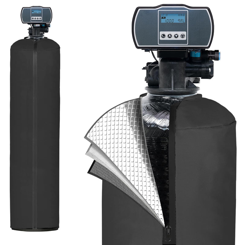 Water Softener Cover Outdoor Insulated, 3 Layers Insulation Water Softener Tank Jacket, Water Softener Covers for Outside Units, 10''D x 54''H(Cover Only)- Black 10''D x54''H