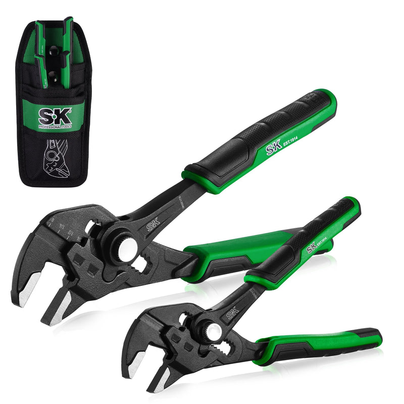 SK 2-Piece Pliers Wrench Set, Adjustable Parallel Smooth Jaw Pliers, 6-Inch, 7.5-Inch, Premium CR-V Construction, with Pocket Tool Pouch 6-Inch, 7.5-Inch Set