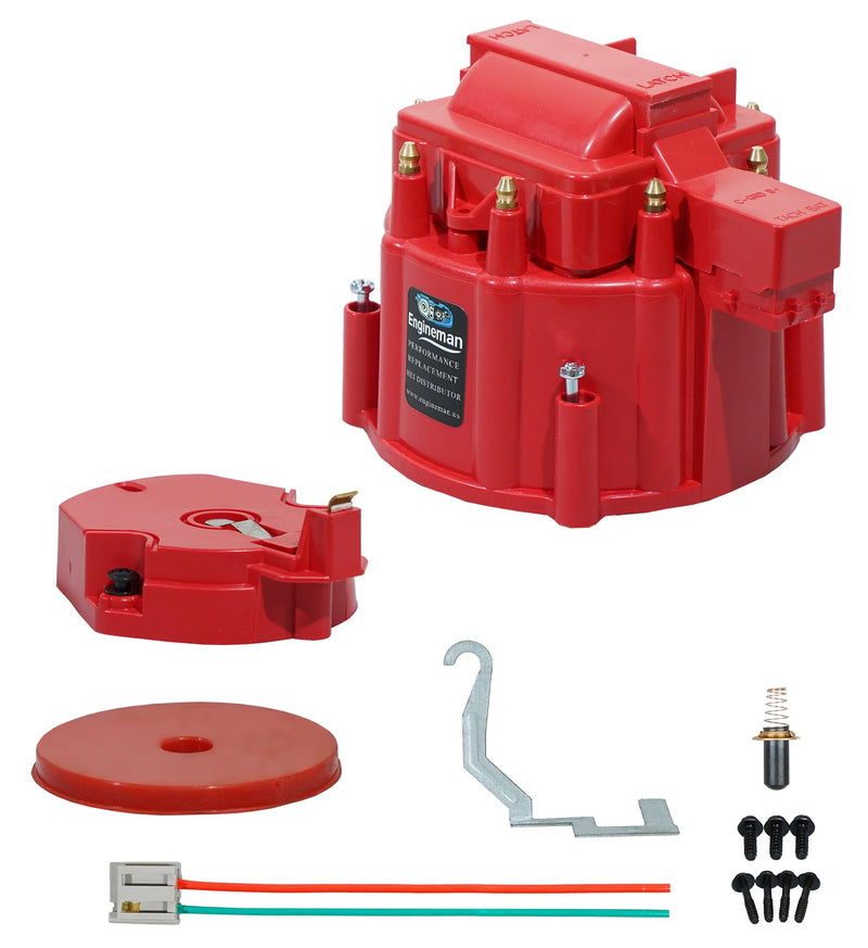 Red Male HEI Distributor Cap and Rotor Kit for SBC BBC 283 305 307 327 350 396 454 V8 Engines Performance Replacement for K549, 8416, 400, 454 Distributor Cap Assembly Red