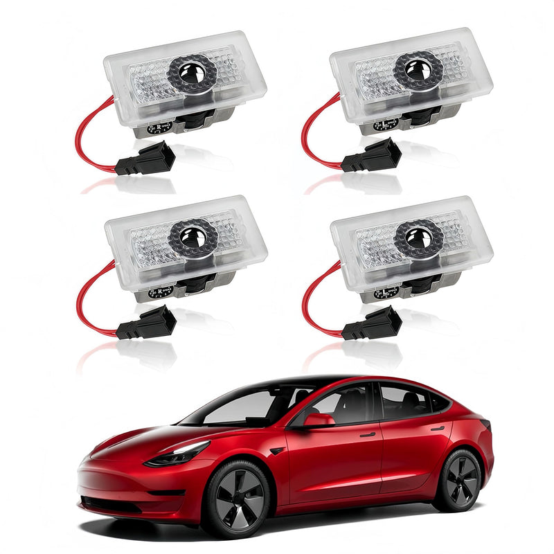 Car Door Lights Logo Projector Compatible with Tesla Accessories for Model Y 3 X S, No Fade 4K-HD Puddle Lights Car Welcome Light 3D Laser Ghost Shadow Light (Red Logo) Red