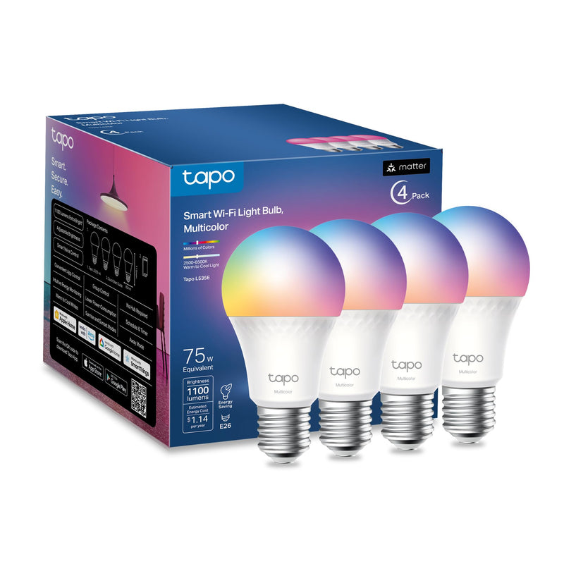 Tapo TP-Link Smart Light Bulbs, 1100 Lumens High Brightness (75W Equivalent), Matter-Certified, 16M Colors WiFi Light Bulb, Dimmable, Works w/Siri, Alexa & Google Home, A19 E26, L535E(4-Pack) Matter Light Bulb 4 Pack