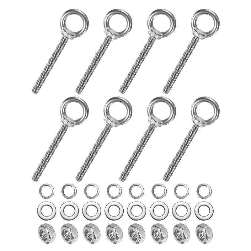 M METERXITY 8-Sets Stainless Eyebolt M10x100mm Shoulder Lifting Eye Bolt with Nuts Washers Male Screw Thread Ring Shoulder Eye Bolts Length 3.94 Inch for Suspending/Fastening