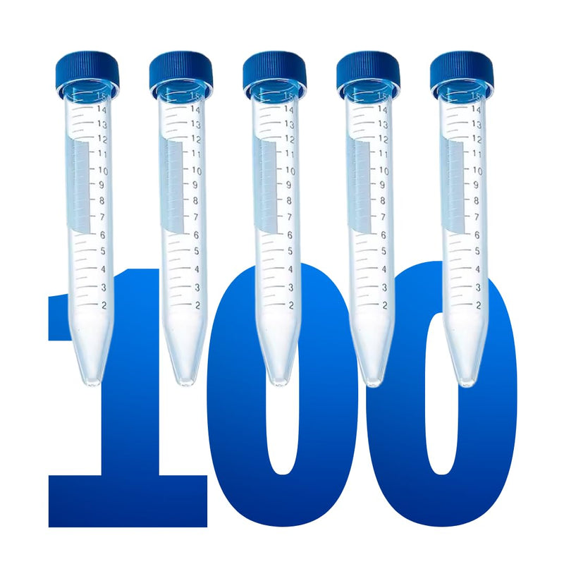 15ml Polypropylene Conical Centrifuge Tubes, [100 Pack] – Plastic Test Tubes with Caps, Printed Graduation, Blue Flat Screw Caps, High Speed Centrifugation, for Med and Lab Use [15ml, 100pcs] 15ml, 100pcs 100