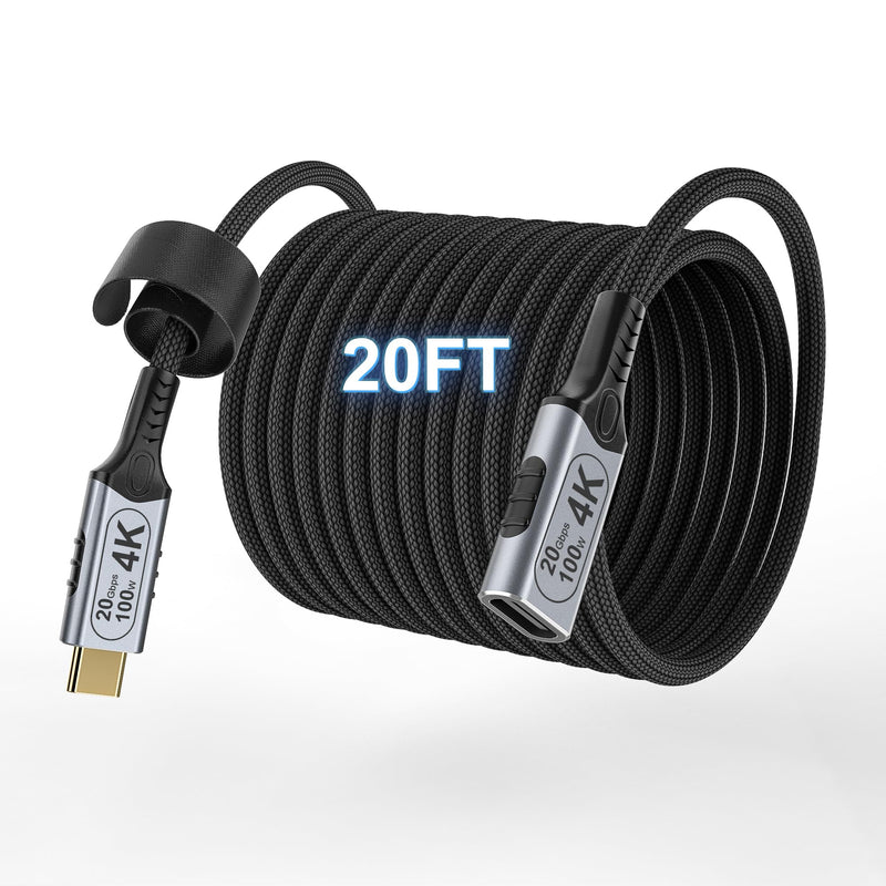USB c Braided Data Extension Cable 20ft/6M, USB c Extension Cable 20 gbps Data Transfer/100W Fast Charging/Video Output at 4K@60Hz for Monitor,USB Male to usbc-c Female Cable 20 ft