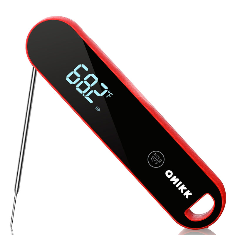 ONIKK Meat Thermometer Digital, 0.6 Sec Instant Read Food Thermometer, ±0.5℉ Accuracy, IPV7 Waterproof, Motion Sensing, for Cooking Grilling, Frying, Steak, Oven, Candy, Outdoor BBQ Accessories Black & Red