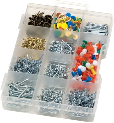Rocky Mountain Goods 1000-Piece Assortment Kit – Push Pins, Thumb Tacks, Upholstery Nails, Wire Brads, Plasterboard Nails, Escutcheon Nails, Big and Small Nails – Home Everything Kit with Storage Case