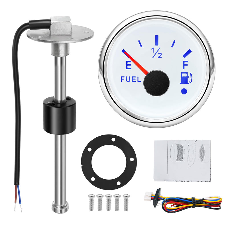 Fuel Sending Unit and Gauge 18"(450mm) 316 Stainless Steel Fuel Tank Level Sender 240-33ohm for AUTO Car Truck Boat Marine(White) White Gauge & Sender 18"