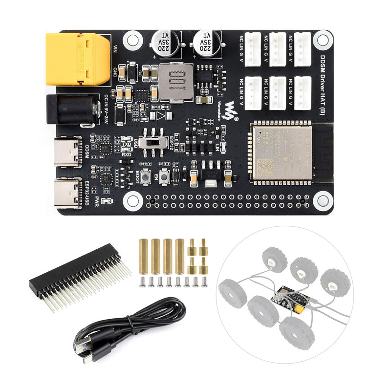 Waveshare Direct Drive Servo Motor Driver Board (B), Integrates ESP32 and Control Circuit, 2.4G WiFi Support, Suitable for DDSM400 Hub Motor, ESP Now Support