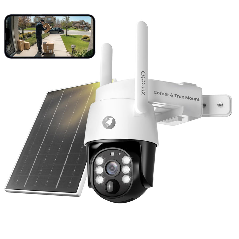 xmartO 4MP QHD Wireless PTZ Solar Security Camera Outdoor/Indoor for Homes, WiFi 6 5G Dual Band, Wire-Free Easy Installation, No Monthly Fee (Wall/Ceiling/Corner/Tree/Pole Installation, SDK4034) 1
