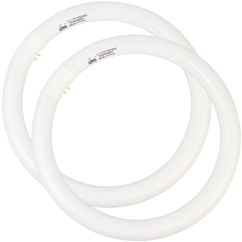 CHKADAWA FC12T9/KB 32 Watt Light Bulb, 12 inch FCL 32W T9 Circular Fluorescent Light Bulb, FC12T9 WW Round Light Bulbs Warm White 3000K, G10q 4 Pin Prong Base, 2 Pack