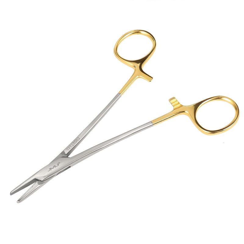 JMU Mayo Hegar Needle Holder 6" Gold Plated 1 Pc/Pack | Surgical Needle Driver with Strong Lock, Serrated Jaws with Tungsten Inserts for Precise Suturing 6 inch