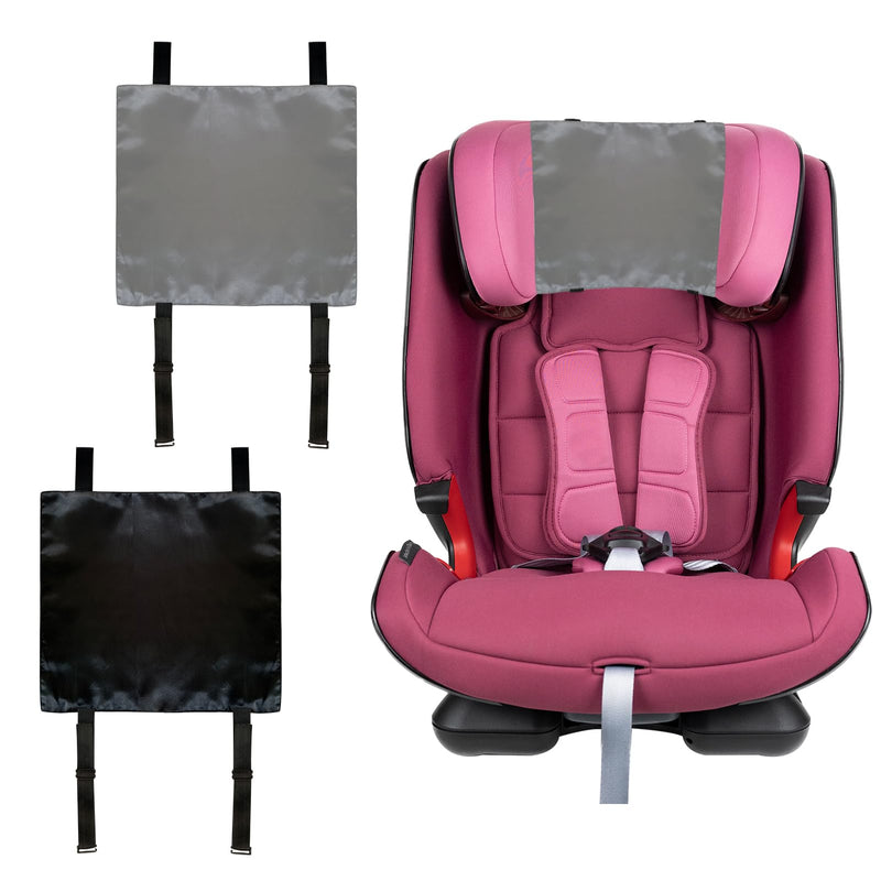 2 PCS Satin Car Seat Headrest Cover for Babies, Soft Silk Feeling Headrest Cover for Hair Protection, Satin Baby Car Seat Hair Protector (Black+Grey) Black+Grey