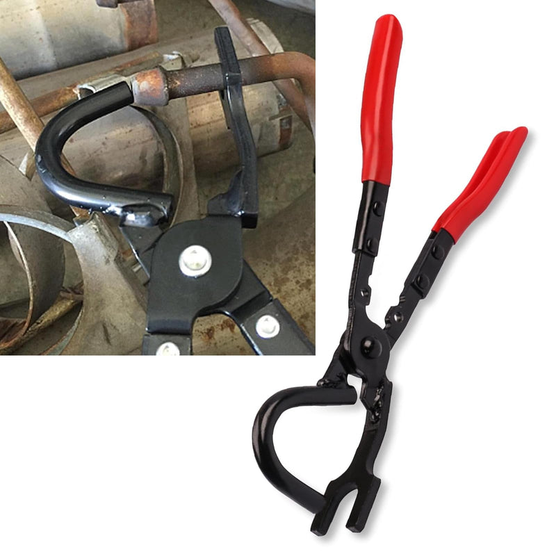 Exhaust Hanger Pliers, Rubber Exhaust Hanger Removal Tool, Universal Cars Handle Clamp Tool, 11.6" Head Recessed Non-Slip Handle Clamp (Red)