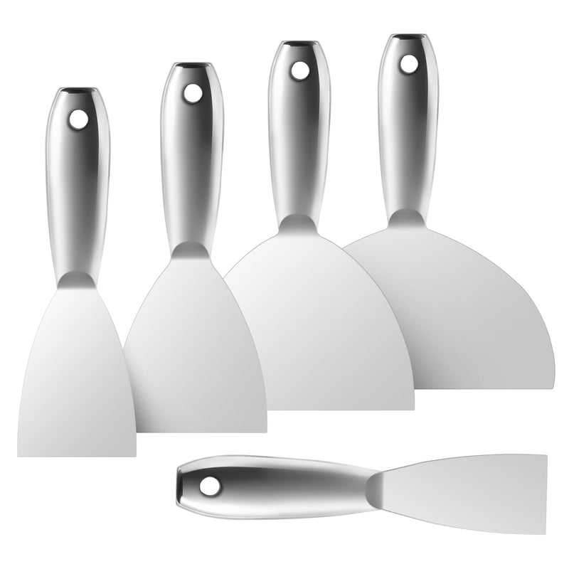 Fishark Putty Knife, 5 Pcs Putty Knife Set, 2" 3" 4" 6" 8" Stainless Steel Scraper, Spackle Knife, Wallpaper Scraper Paint Scraper Tool for Drywall Repair, Removing Wallpaper, Mud, Applying Plaster 2" 3" 4" 6" 8"