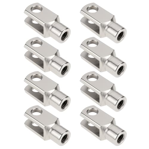 8pcs M8x1.25 Right Hand Thread Clevis Fork End Long Joint Zinc Plated Steel Joint for Agricultural Construction Hydraulic Systems 8