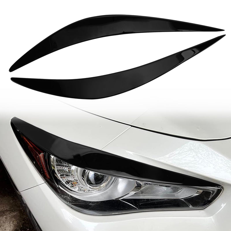 Glossy Black Q50 Eyelid, PSLER Headlight Eyelids Headlight Eyebrows Trim Front Headlight Cover Eyebrow Decoration Front Lamps Sticker Compatible with Infiniti Q50 2014 2015 2016 2017 2018 2019-2024