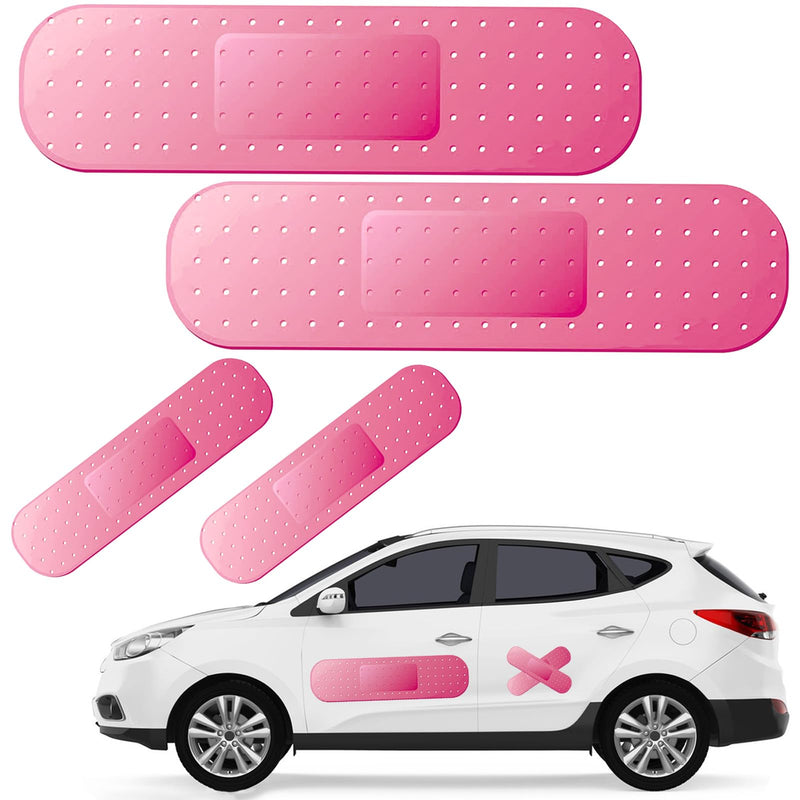 4pcs Funny Car Band Aid Sticker for Car Damage, 10/24in Giant Band Aid Car Decals for Cover Dent Crack and Scratch, Car Bumper Sticker, Large Vehicle Body Bandage (Pink 2pcs Large and 2pcs Small Size)