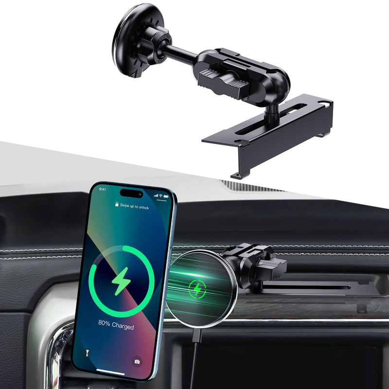 Magnetic Phone Mount Wireless Charging for RAM 1500 2500 3500 2013-2018 | Fits 2019+ RAM 1500 Classic | 20-Magnet Strong Hold | 15W Fast Charge | 360° Rotation | No Drilling | Metal | Easy Install Wireless Charge