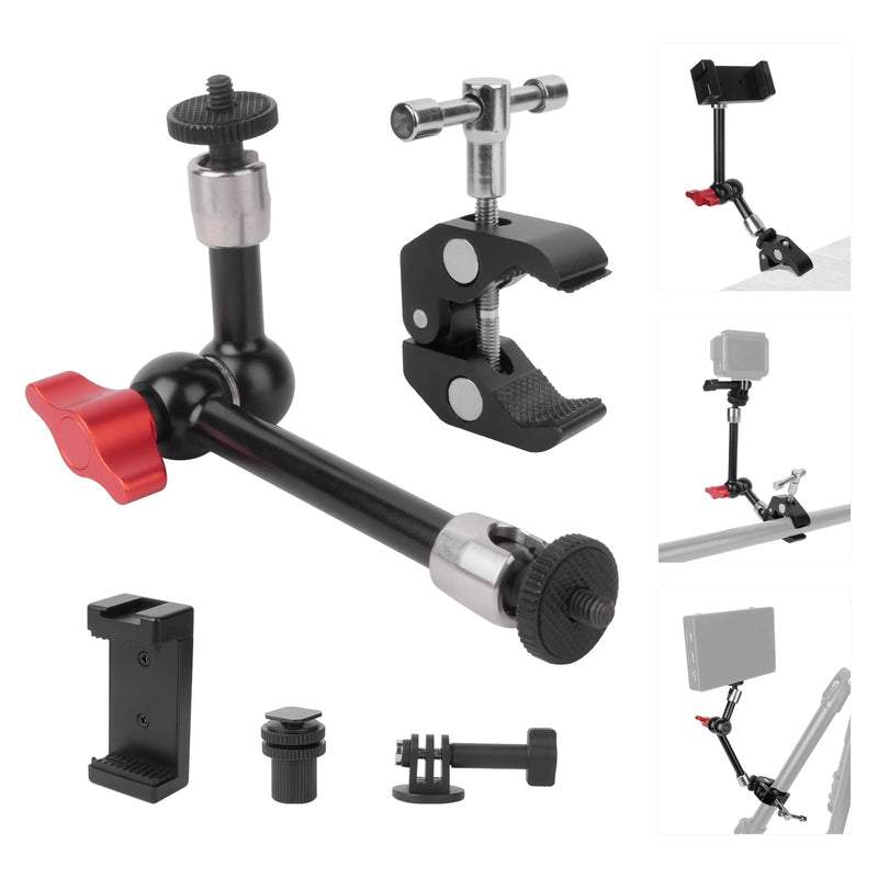 9" Magic Arm Clamp Kit with Cold Shoe Phone Holder & Tripod Mount Adapter | Versatile Mount for DSLR, Monitor, Lights, Phone, Action Cameras