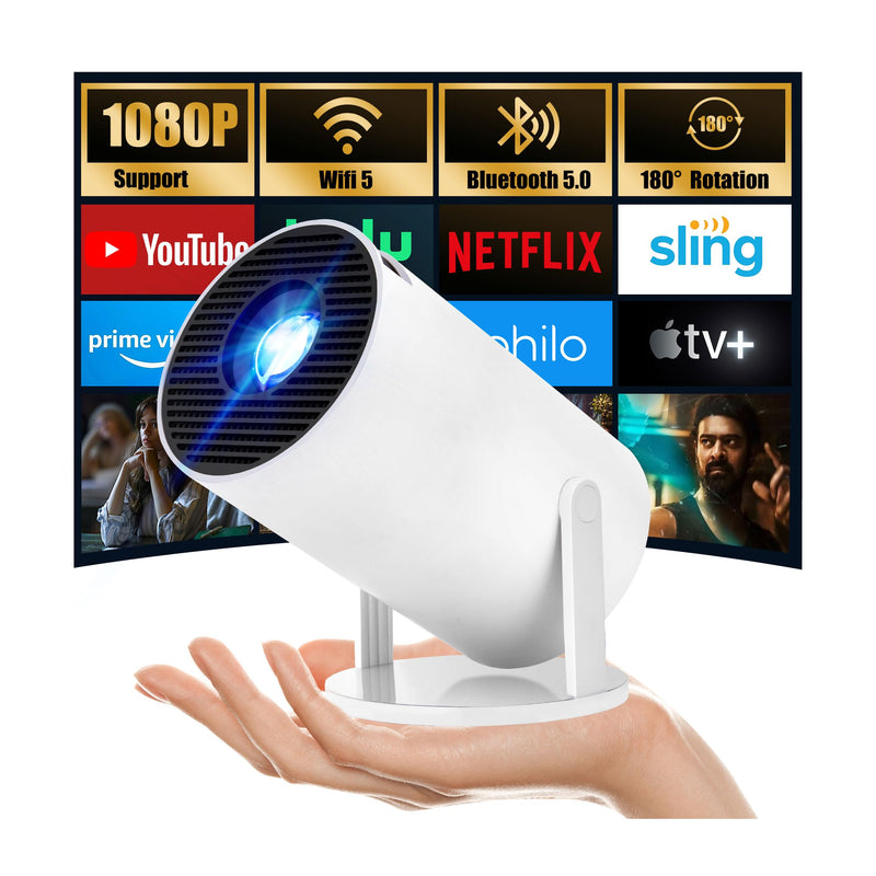 [Auto Keystone]HY300Pro Portable Mini Projector with Wi-Fi Bluetooth USB HDMI, Full HD 1080P 4K Support, Built-in Android Netflix & YouTube Ready, Home movie theater, Kids Gift,Phone & PC Mirroring