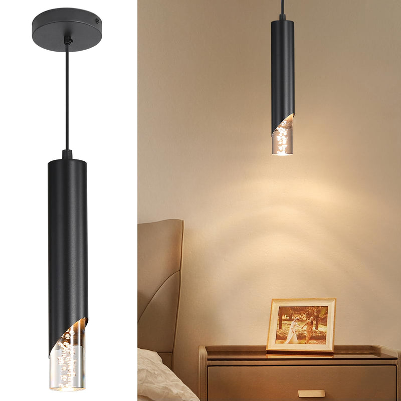 Minimalist Kitchen Island Pendant Lights, Black Modern Linear Hanging Light Fixture, Bubble Acrylic, Adjustable 2700K/4500K/6500K, LED Ceiling Lighting for Dining Room, Bedside, Bathroom, Bar 1 Pack Black Short Bubbles