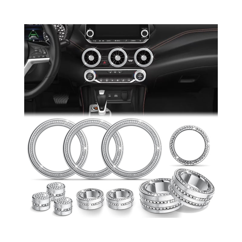 for Nissan Sentra Accessories 2020-2025, 11pcs Trim Set - Air Conditioning, Volume Tune Knob Covers, Air Vent Outlet Covers/Rings, Push Start Button Cover/Ring (Bling) BLING