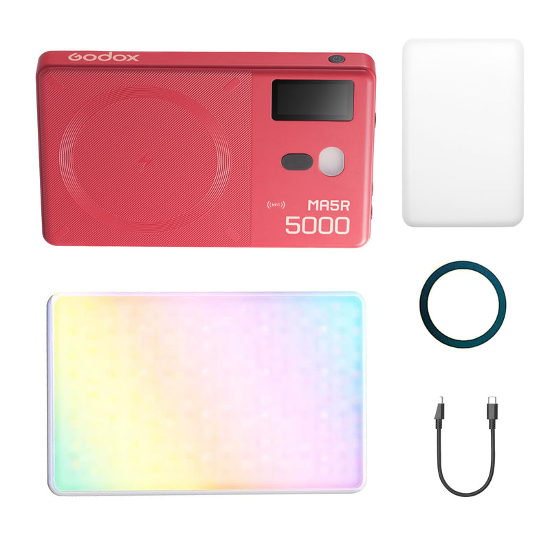 GODOX MA5R RGB LED Phone Light,Magnetic Charging Full-Color Mini On Camera Video Lights,Selfie Lighting for Photography/TikTok/Vlog/Video Red