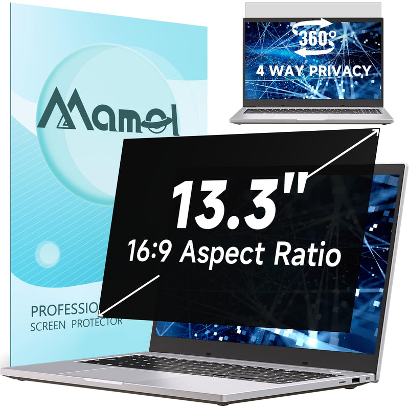 360° Privacy Screen for Laptop 13.3 Inch 16:9, 4 Way Computer Monitor Privacy Shield, Anti Glare Blue Light Filter Compatible with Lenovo Hp Dell Acer Asus Thinkpad Envy Xps Laptop 13.3 inch 16:9 Aspect Black for Laptop