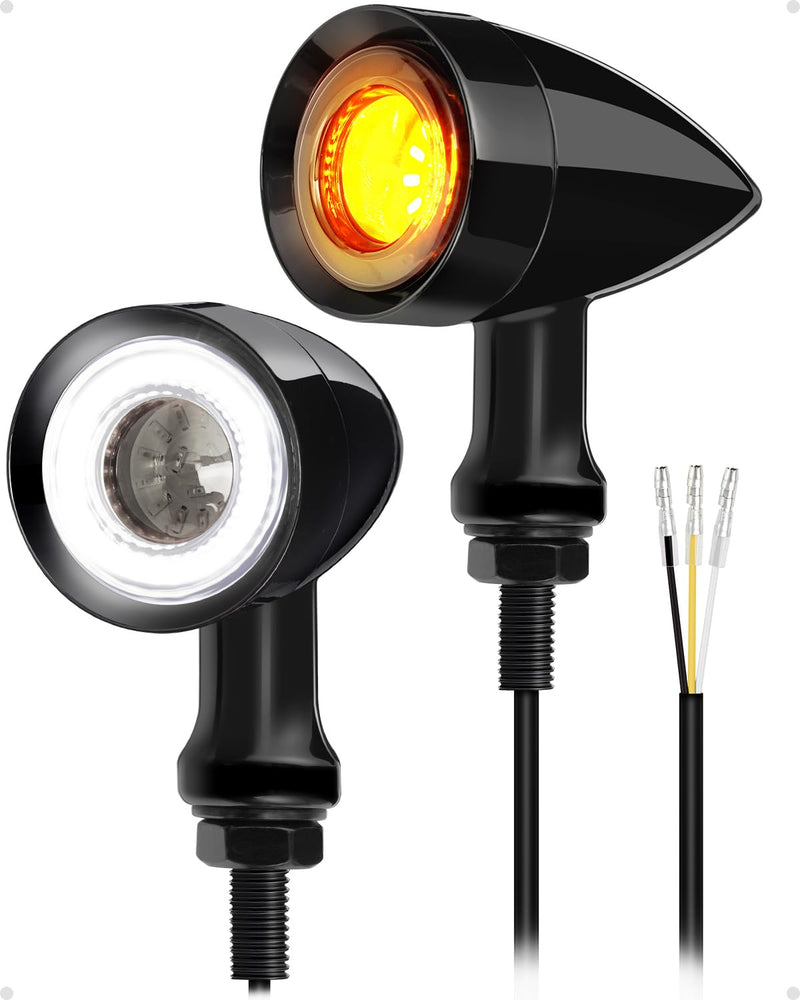 Benlari Motorcycle Bullet 48 LEDs Front Turn Signal Light SMD Blinker Indicator Fit for Honda Yamaha Suzuki Kawasaki Harley Sportster(Black/White and Amber Light) Black/White and Amber Light
