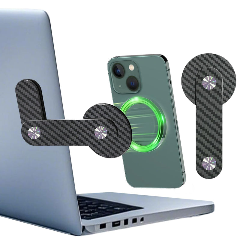 True Carbon fiber Slim Portable Foldable Adjustable Hide Laptop Notebook Desktop Computer Monitor side Magnetic phone holder Expansion Bracket,Universal for All Phones & iPhone16/15/14/13/12 Magsafe Black
