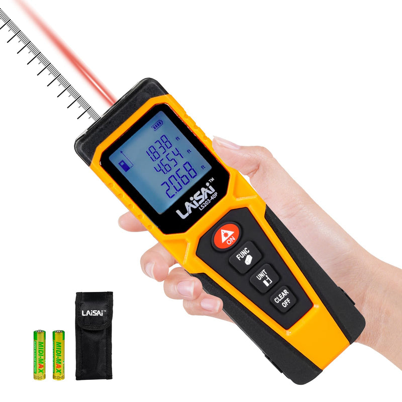 Laser Measure, Laser Distance Measuring Tool, M/in/Ft Unit Switching Backlit LCD and 2 × AAA Batteries, 130 FT Distance Accurate and Fast Measurement Laser:Class IIIA, 0.9mW -1.0MW