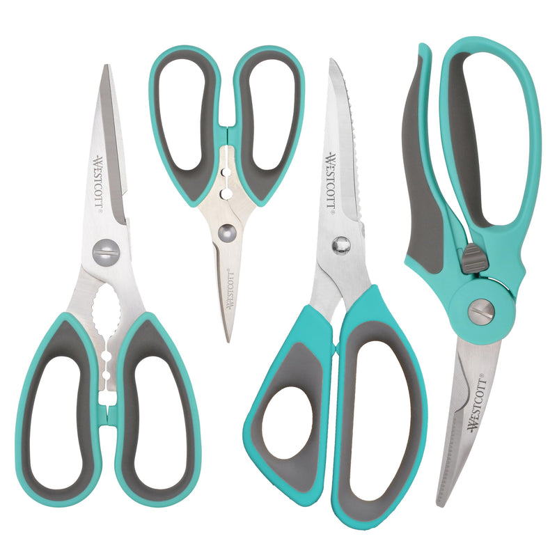 Westcott Titanium-Bonded Kitchen Shears 4pk, Durable and Versatile Scissors with Soft Handle for Precise Cutting, Ideal for Cooking 4-pack