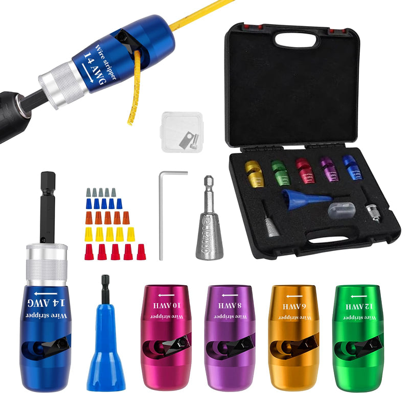 Wire Stripper for Drill 14/12/10/8/6AWG Wire Twister Tool for Drill, Electrical Drill Wire Stripper, Upgraded Wire Stripping & Twisting Tool Kit, 25Pcs Wire Nuts, Electrician Tools Set