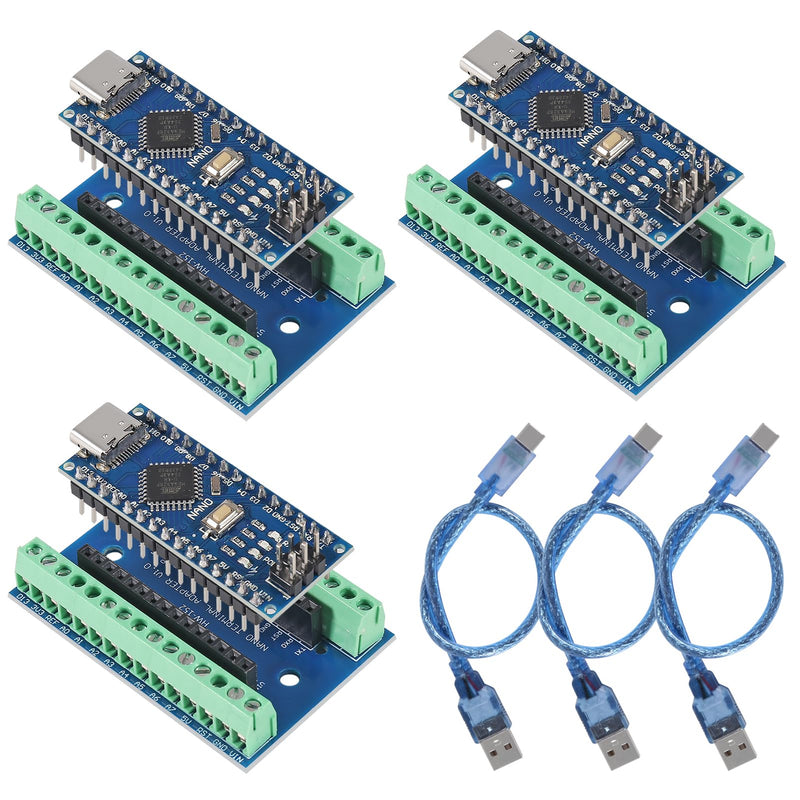 AITRIP 3Sets Type c Nano V3.0 Board ATmega328P, CH340G Chip 5V 16M with Nano V3.0 3.0 Controller Terminal Adapter Expansion Board Nano IO Shield Simple Extension Plate Compatible with Arduino Nano