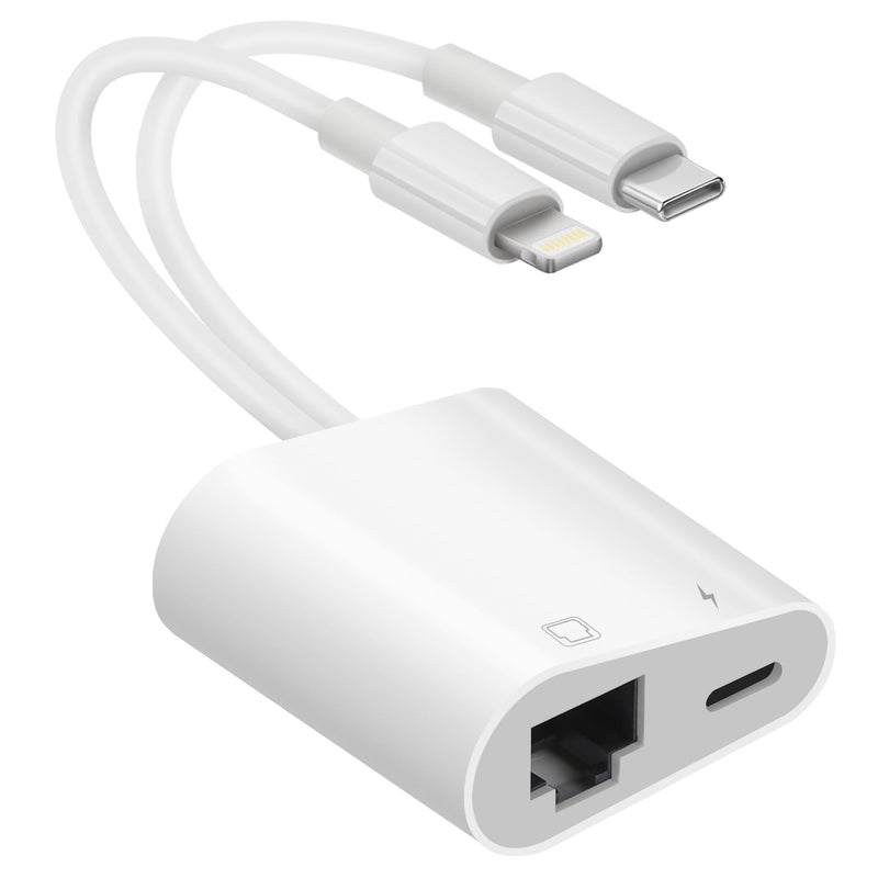 Lightning and USB C to Ethernet Adapter,2 in 1 RJ45 Ethernet LAN Network Adapter with Charge Port Compatible with iPhone/iPad/iPod/Samsung and More,Supports 100Mbps Plug and Play Lightning and USB C to Ethernet Adapte
