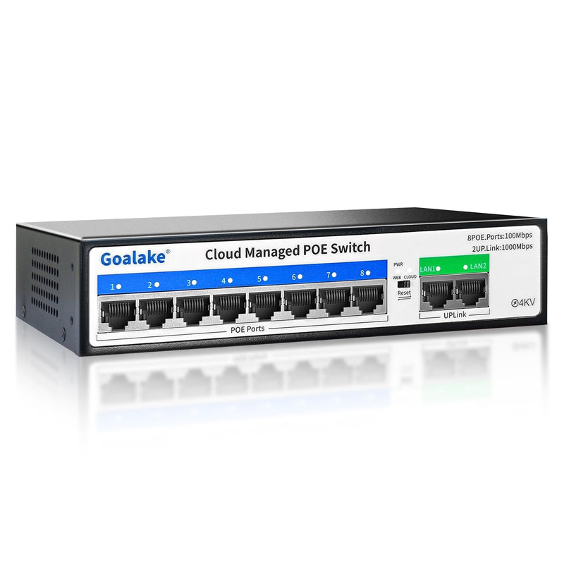 10-Port PoE Switch (8 PoE Ports@120W Built-in Power, 2 Uplink) with Extend Function, Managed Ethernet Switch, Plug & Play, Fanless Metal Design, VLAN, Qos,Desktop/Wall Mount 10 PoE Ports|Easy Managed